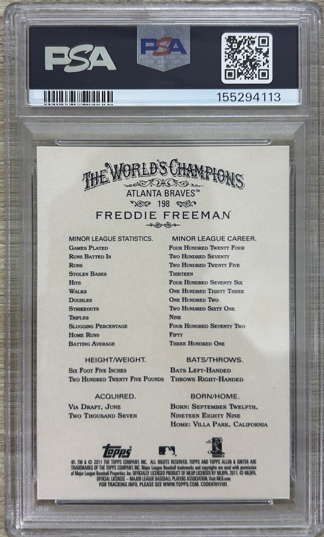 2011 Allen & Ginter's Freddie Freeman Rookie #198 PSA 8 view 2