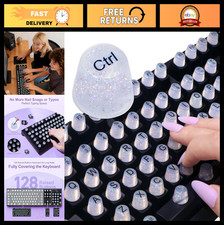 128 Bling Keyboard Stickers for Long Nails, Soft Silicone Typing Keycaps, 128pcs