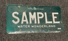 New Michigan Sample License Plate Green White MSU Water Wonderland Pure Michigan