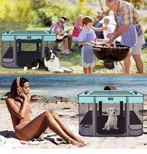 foldable Pet Playpen Teal  Cream Color Medium Waterproof Portable New