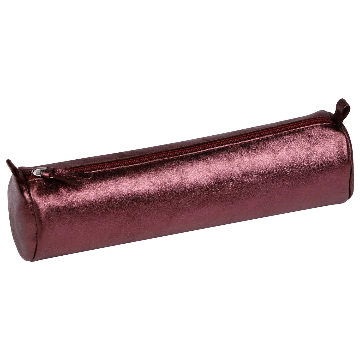 Trousse ronde Clairefontaine Cuirisé cerise Ø5,5x22 cm pour stylos