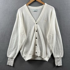 Vintage Izod Cardigan Men's Large Ivory Made in USA 90s Embroidered Crest Preppy