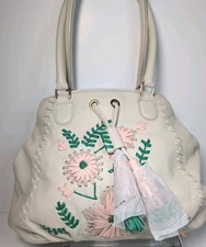Fiore by Isabella Fiore Embroidered Floral Leather Shoulder Bag Ivory Purse NEW