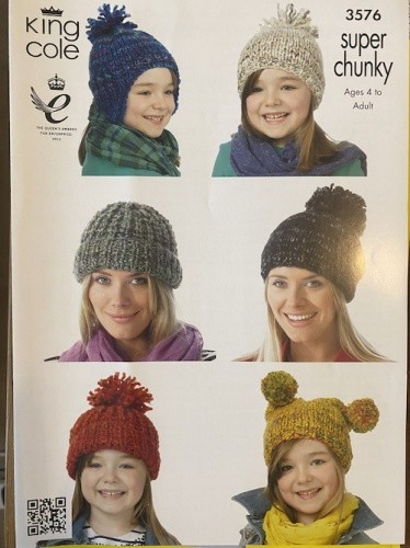 King Cole 3576 Hats Super Chunky Knitting Pattern