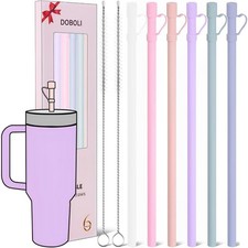 Reusable 12 Inch Long Silicone Straws with Covers 6 Pack for 30 oz 40 oz