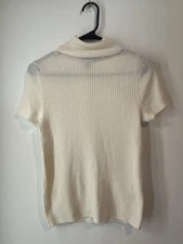 Saks Fifth Avenue Merino Wool Blend Sleeveless Mock Neck Sweater Ivory Ribbed XS