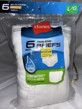 Hanes ComfortSoft  Briefs Boys 14-16  L/G  Underwear 100% Cotton 6 Pair Tagless