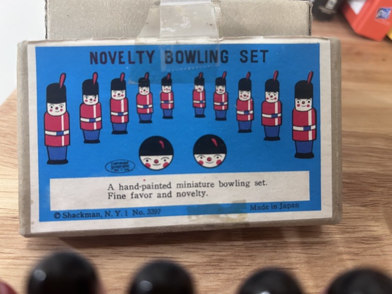 Vintage English Soldiers Novelty Hand-painted Miniature Bowling Set w/ box.