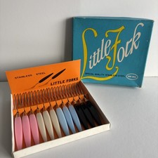 Vintage Retro 12 Stainless Steel Cocktail Forks Boxed Unused 1960s/70s Partyware