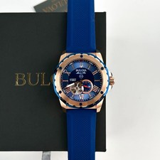 Bulova 98A227 Men's Marine Star A Automatic Blue Dial Blue Silicon Watch 45 MM
