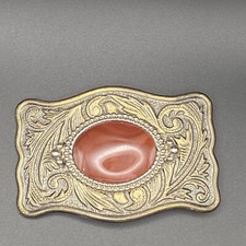 Western Swirl Red Faux Stone Centerpiece Belt Buckle 3.5 x 2.5 Vintage