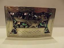 Vintage 1980's Belt Buckle Southwestern Roadrunner Inlay Abalone Shell