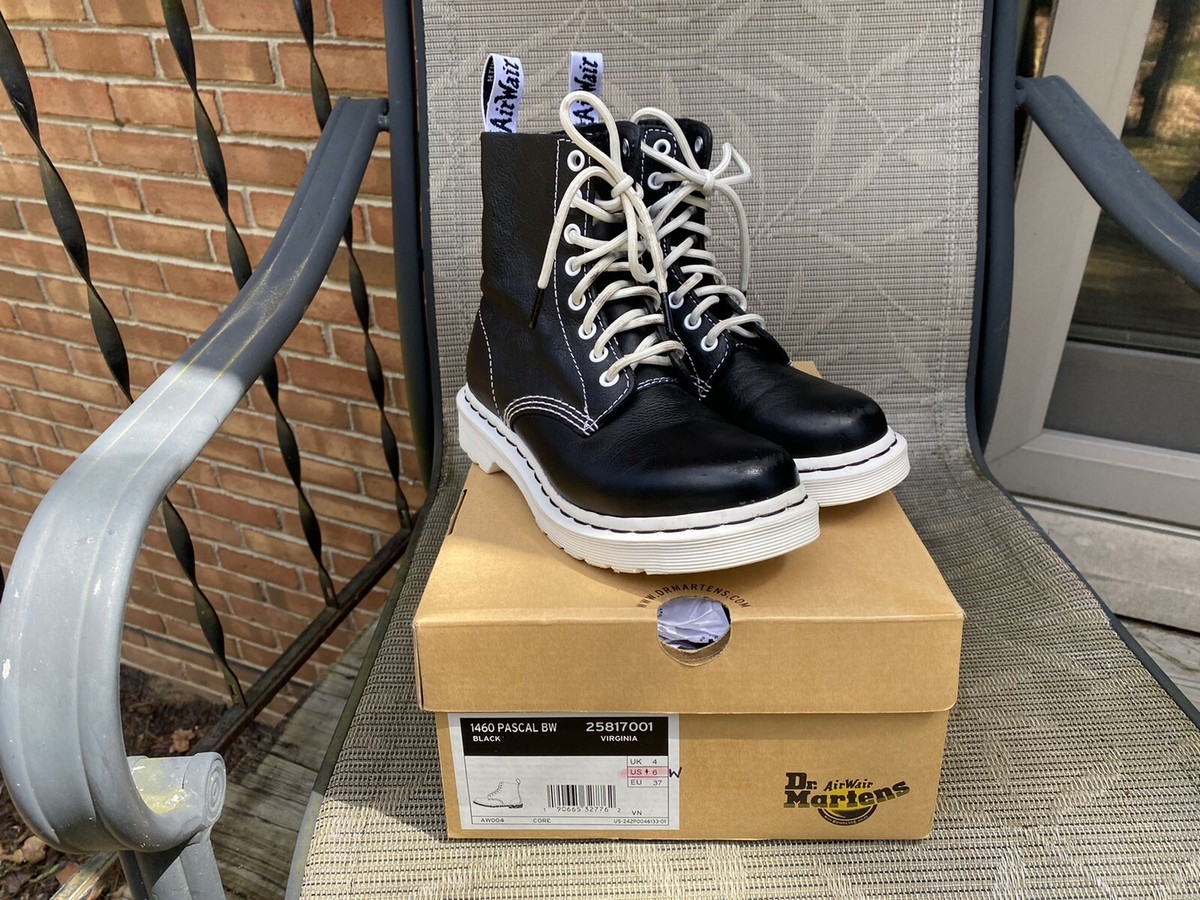 Dr Martens 1460 Pascal Leather Boots Virginia Black White Womens EUC US6