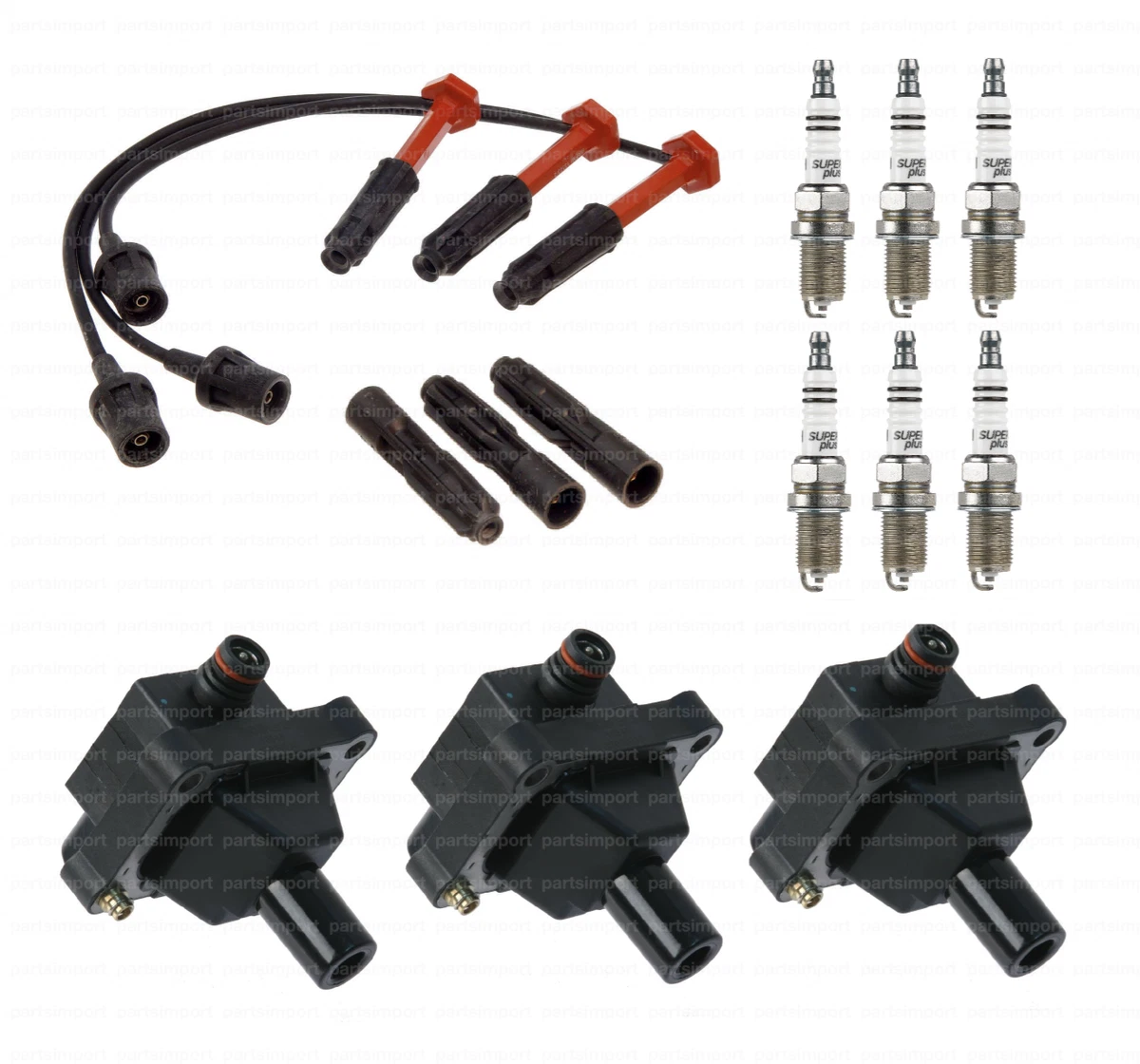 Ignition Coils + Spark Plugs + Wires Kit for Mercedes C280 E320 