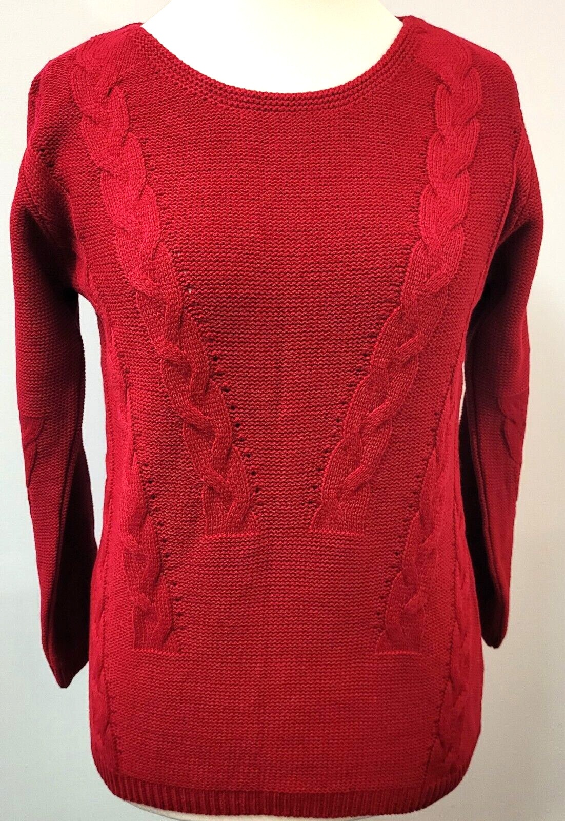ENVY US Womens Jumper Medium Red Round Neck Cable Knit New with Tags