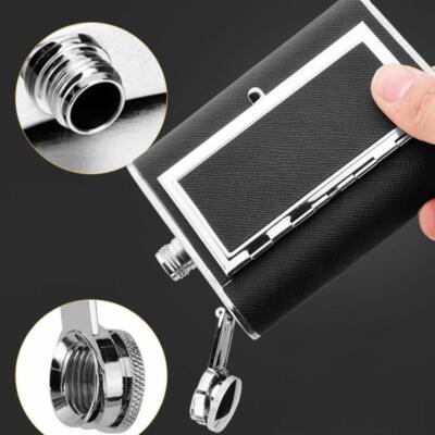 Stainless Steel Pocket Hip Liquor Flask Built in Cigarette Case (Black,  Medium)