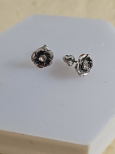 Small  Tiny Oxidized Rose Flower Stud Post Earrin… - image 2