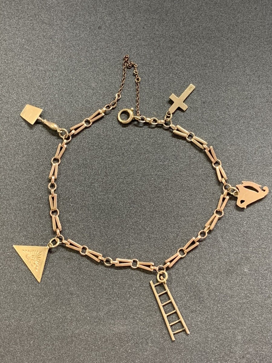 Antique 9ct Gold Freemason /Masonic Charm Bracelet -353-