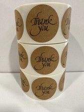 250 2" CIRCLE  THANK YOU  BLACK PRINT KRAFT PAPER Stickers