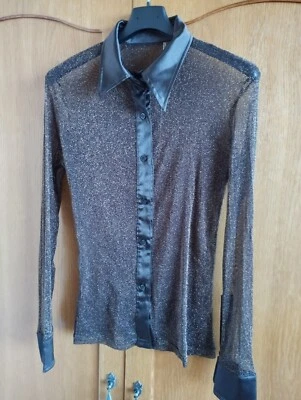 Bluse / Hemd / Shirt in S/M, braun / gold, Netzstoff,transparent, Glitzer, Trend - Bild 1 von 4