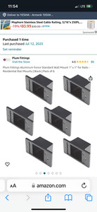 6 BRAND NEW PLUM FITTINGS ALUMINIUM FENCE STANDARD WALL MOUNT 1" x 1" for Rails