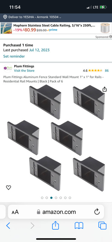 6 BRAND NEW PLUM FITTINGS ALUMINIUM FENCE STANDARD WALL MOUNT 1" x 1" for Rails