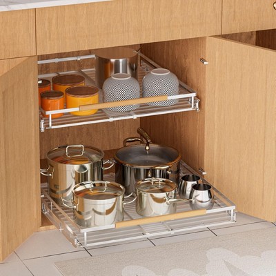 2 x ausziehbarer Schrank Organizer Schieberegal unter Waschbeckenregal, erweiterbar XL