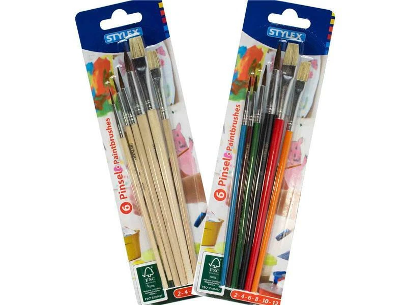 STYLEX 6er Schulmalpinsel-Set Pinselset Borsten Pinsel Haarpinsel Tuschen