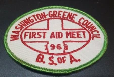 Boy Scouts Washington Greene Council BSA 1963 First Aid Meet PATCH Southwest PA