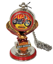 Franklin Mint Harley Davidson Motorcycle Precision Pocket Watch w/Stand B20YZ32