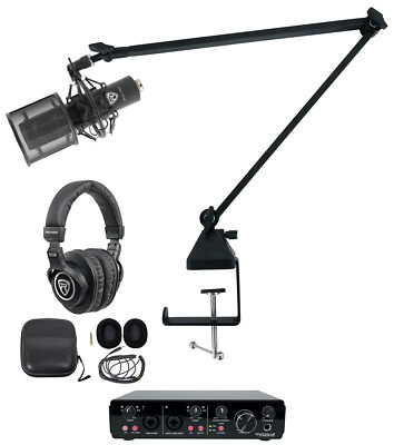 Rockville R-TRACK 2x2 1-Person Podcast Kit w/ RCM PRO Microphone+Boom+Headphones