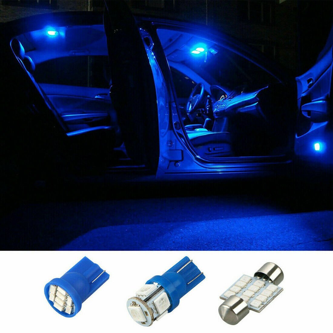 13pcs 8000K Blue LED Interior Lights Bulbs Kit Car Trunk Dome License