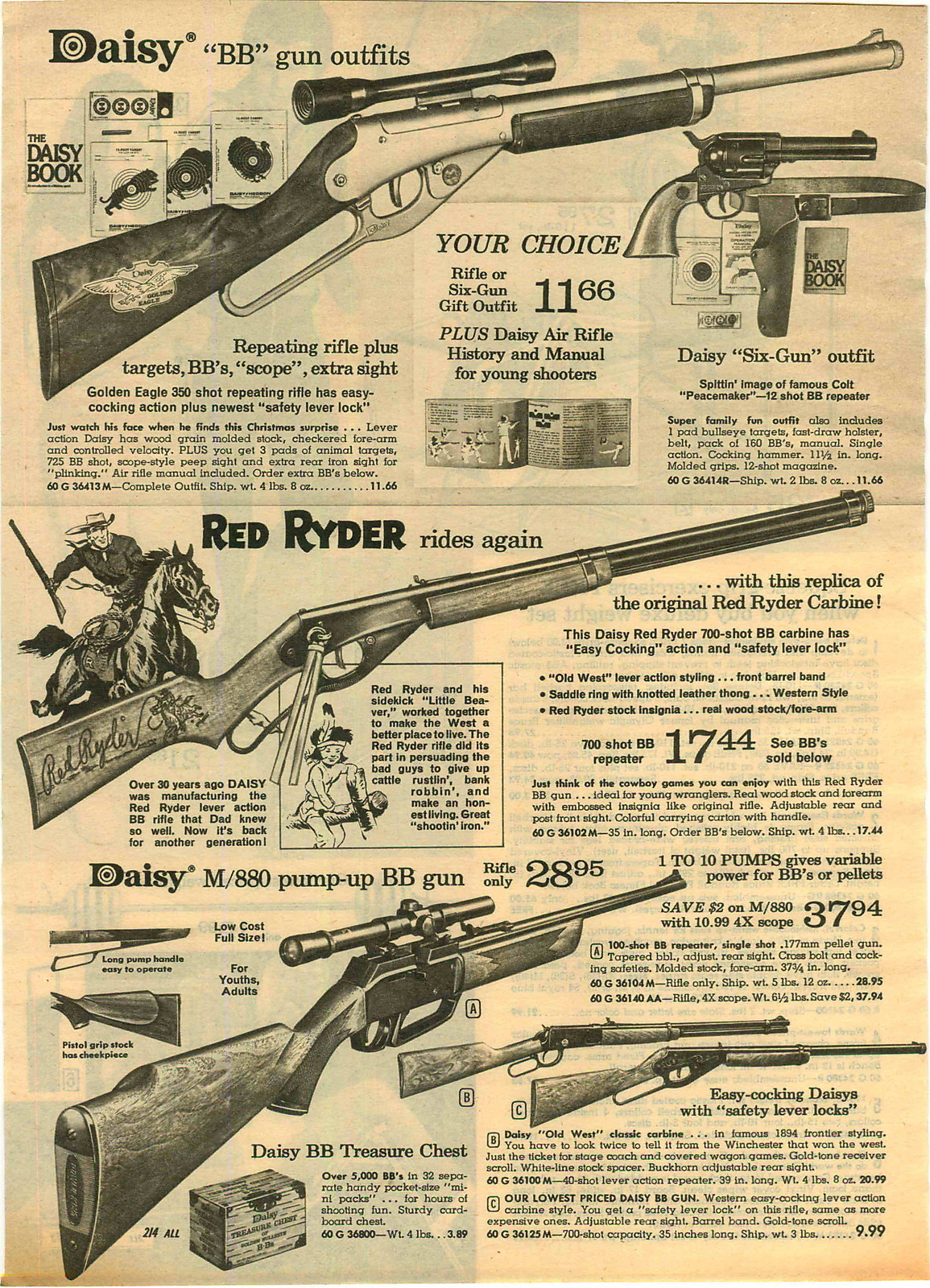 1974 PAPER AD Gun Rifle Daisy Scope Daisy Red Ryder M/880 BB Air Six ...