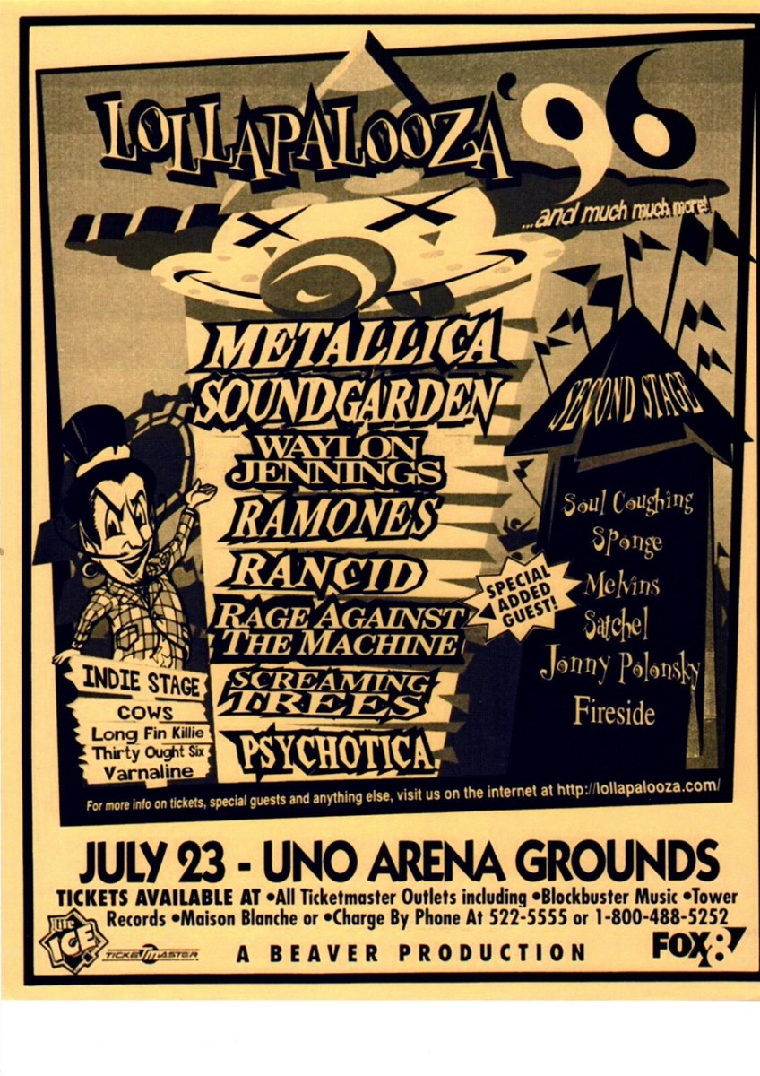 LOLLAPALOOZA 1996 METALLICA SOUNDGARDEN 8.5X11 GLOSSY PHOTO POSTER
