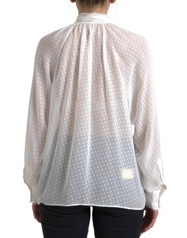 DOLCE & GABBANA Blouse White Silk Sheer Tied Neck Polka Dots IT42/US8/M 1120usd - Image 3 of 4