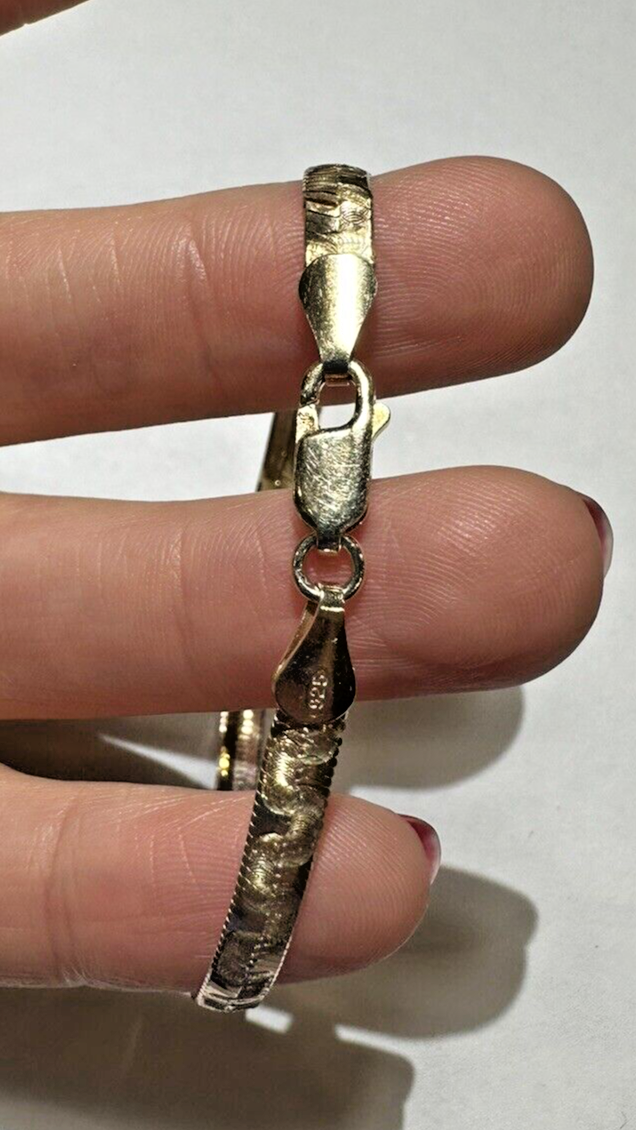 Vintage SU Italy Sterling Silver Rose Yellow GP Snake Chain 7