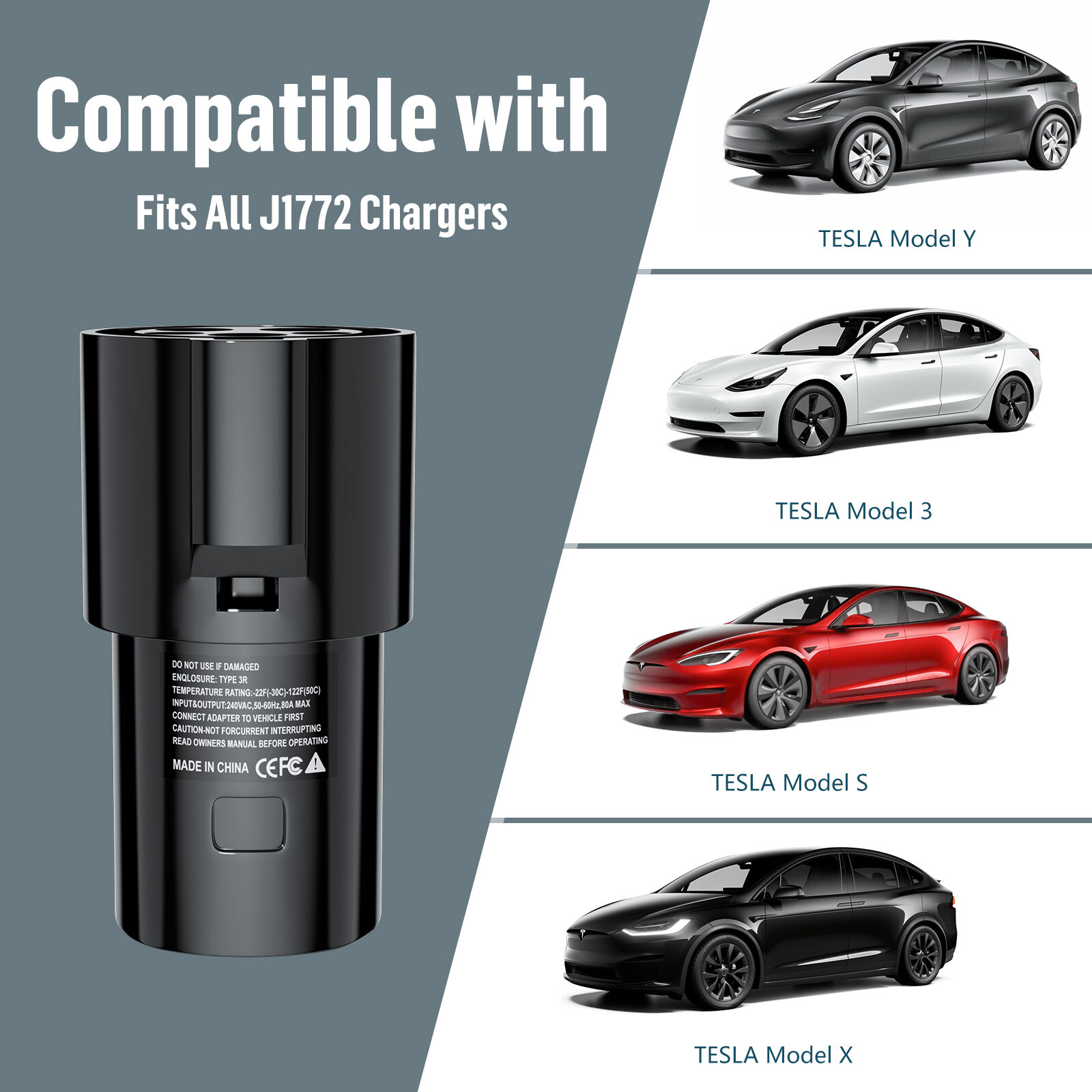 SAE J1772 To Tesla Adapter 80A 240V AC Charging Adapter For Tesla Model