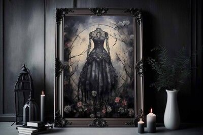 Gothic Rosenmuster, Skelettdruck, Bild, Wohndeko, Gothic Blumen
