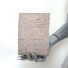 Barneys New York Passport Cover Beige Croc-Embossed Nubuck Leather NEW