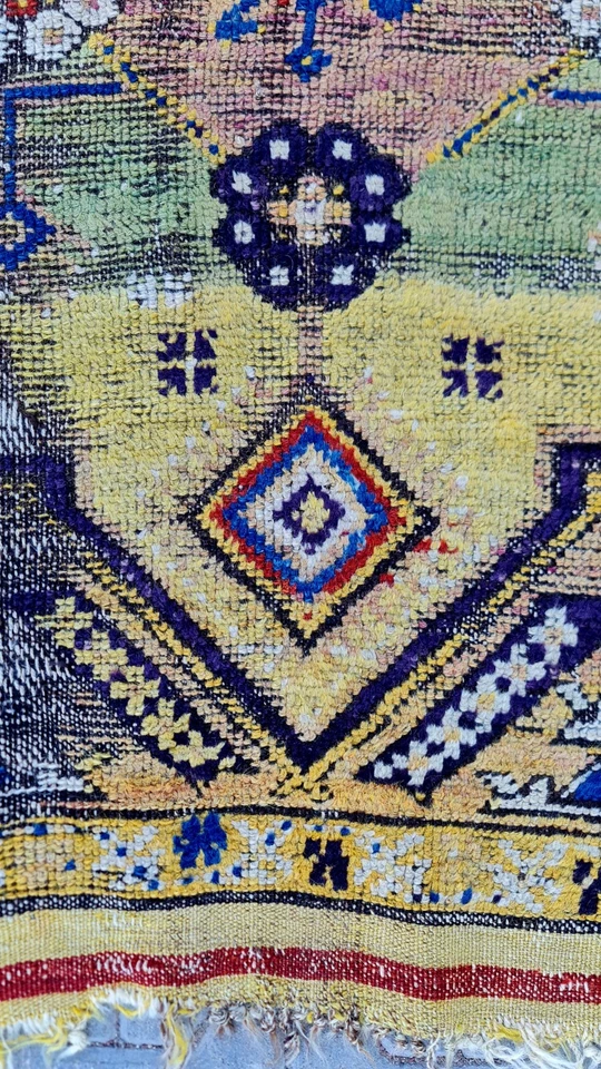 Alfombra Fragmento Antigua 220 YO, Alfombra Pastel, Alfombra Kilim, Alfombra Pequeña Amarilla, Alfombra Alfombra Foto 4 de 4