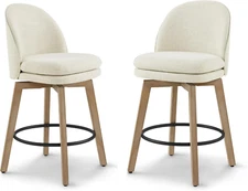 Counter Height Barstools 26 Inch Upholstered Swivel Bar Stools with Back and Woo