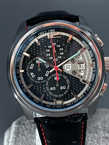 Orologio uomo Cronografo datario automatico acciaio Zaffiro Vera Pelle mov Quarz - Foto 16 di 22