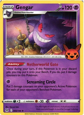 Pokémon TCG Gengar 066/196 Trick-or-Trade Stamped Holo Rare Near Mint