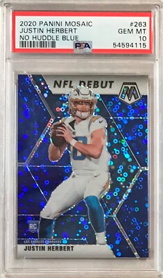 2020 Mosaic Justin Herbert Blue #10/75 JERSEY# Rookie NFL Debut (RC) #263 PSA 10