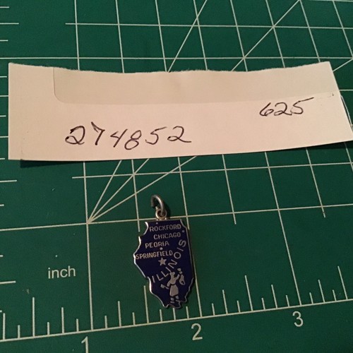 STATE OF ILLINOIS STERLING & SILVER BLUE ENAMEL 7/8” CHARM