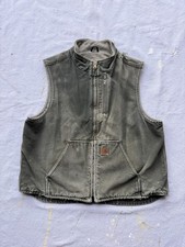 Vintage Carhartt Vest V33 MOS Green Sherpa Lined Size XL Distressed Workwear