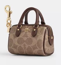 Coach Signature Mini Rowan Bag Charm Brown and Tan w/Gold Accents Factory Sealed