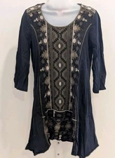 Johnny Was Nomi Aztec Woven Panel  3/4 Sleeve Easy Tunic Size Small 