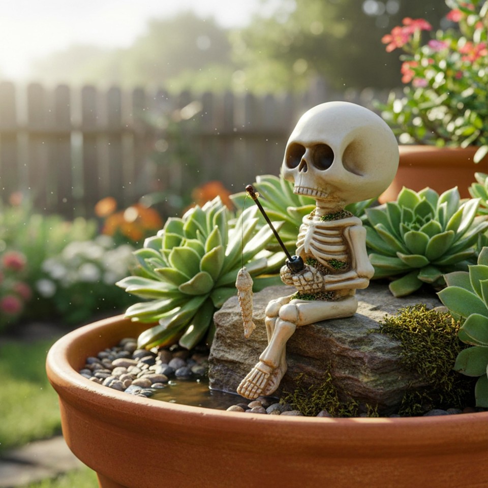 Cute Skeleton Decor Mini Funny Skeleton Fishing Halloween Decoration ...