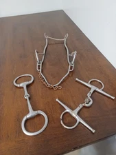 HORSE BITS 3 TOTAL  HACKAMORE, FRENCH FULL CHEEK SNAFFLE AND EGGBUTT SNAFFLE ALL